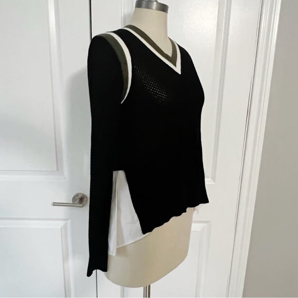 VERONICA Beard Studio Mix Media Mesh Sweater Top Size Small Black White Green - Picture 3 of 8